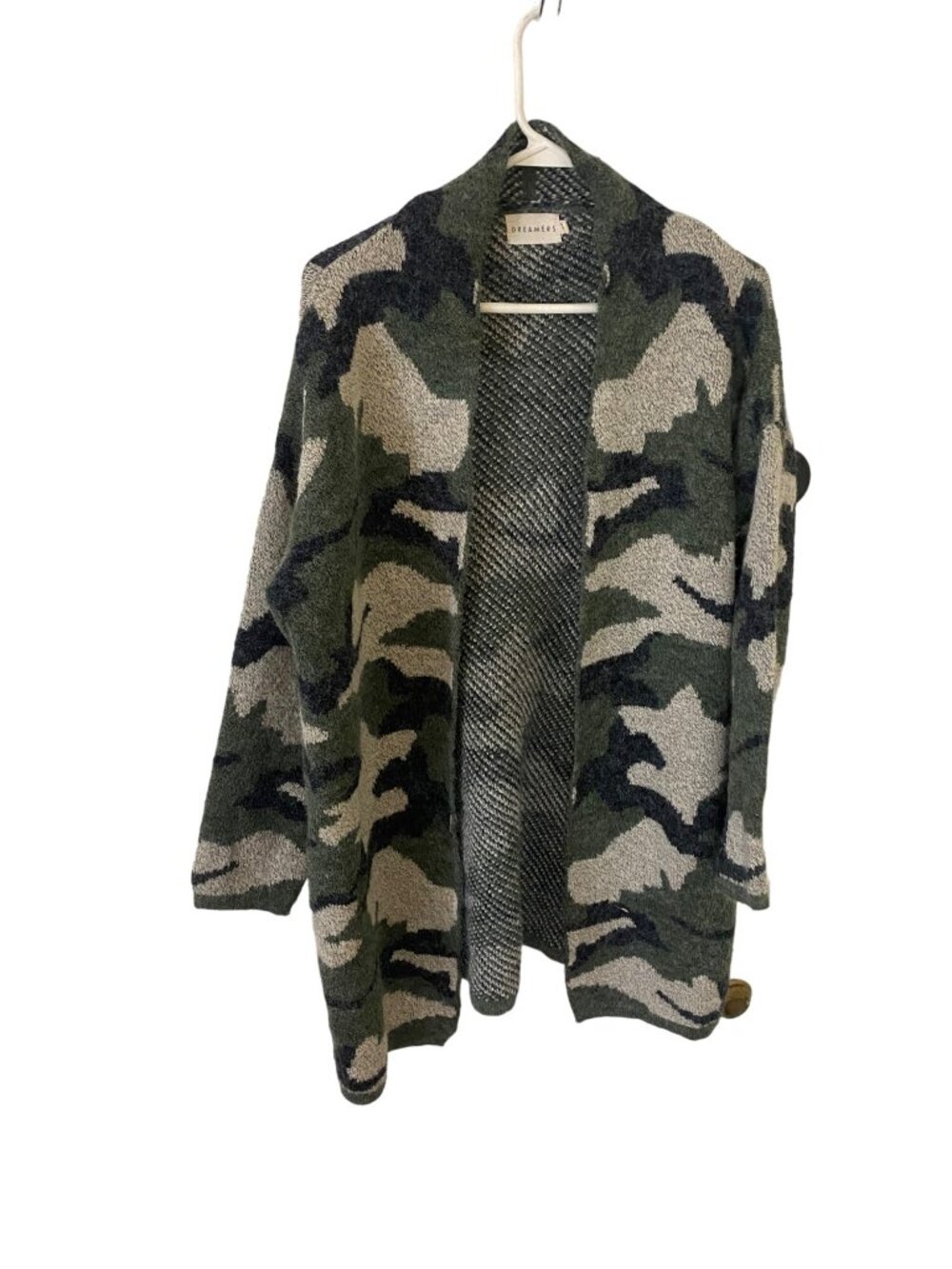Dreamers Women's Green Camo Long Sleeve Open Front Cardigan - Large